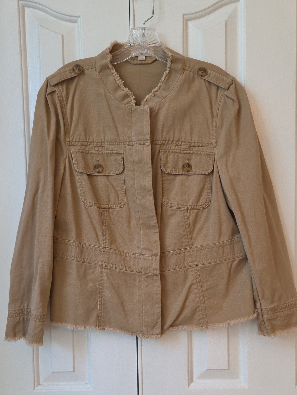 LOFT Tan Utility Jacket with Frayed Trim